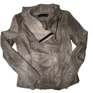 Zara Woman Asymmetrical Faux Suede Moto Jacket Taupe Minimalist